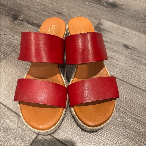 Bertuchi Wedge Sandals red Leather Slip On Women’s Made In Spain jute - Picture 2 of 7